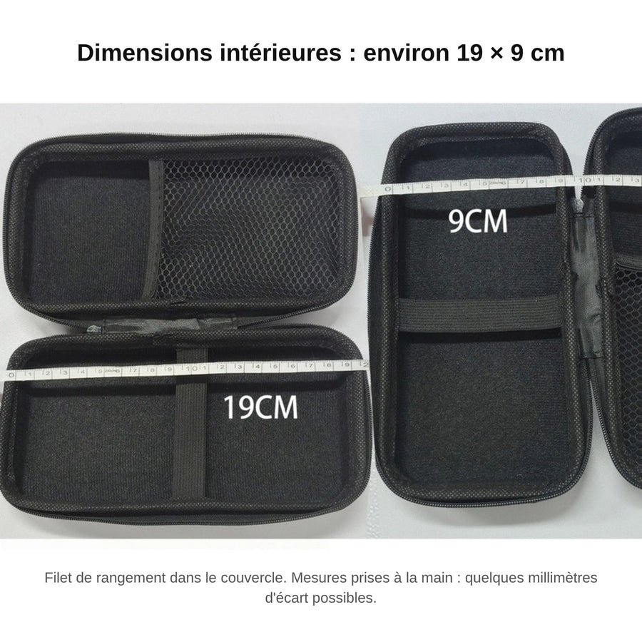 Innenraum des Etuis für TrimUI Smart Pro S: etwa 19 × 9 cm, Netzfach im Deckel