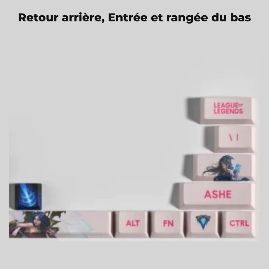 Ashe League of Legends keycaps — detail: Backspace, Enter and bottom row