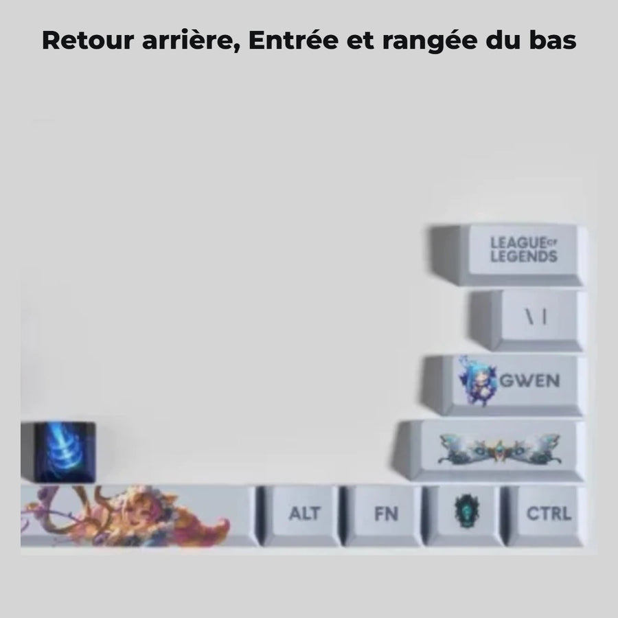 Gwen League of Legends keycaps — detail: Backspace, Enter and bottom row
