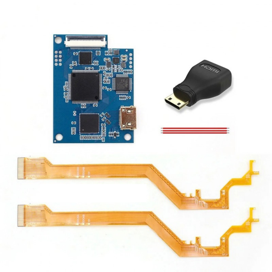 Internes HDMI-Kit für Dreamcast, Version mit zwei Kabeln: HDMI-Platine, Adapter, Drähte und zwei Flachbandkabel