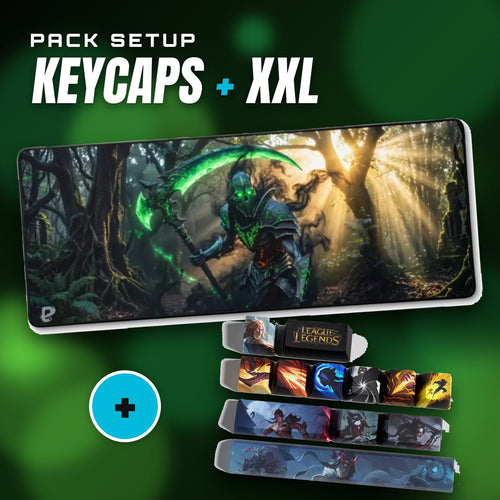 Kayn-Setup-Set – Kayn-Keycaps + XXL-Mauspad PopMyPad Grüner Sensenmann