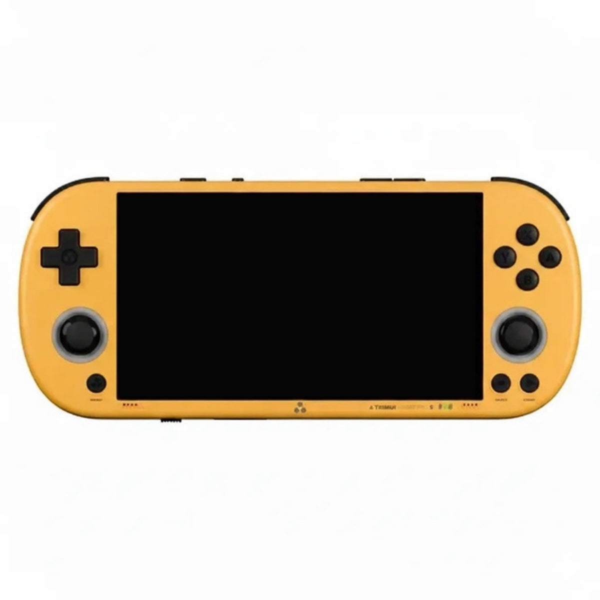 Yellow TrimUI Smart Pro S console, screen off