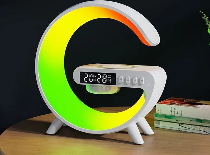 4-in-1 LED-Bogenlampe — Wecker, Bluetooth-Lautsprecher und kabelloses Laden