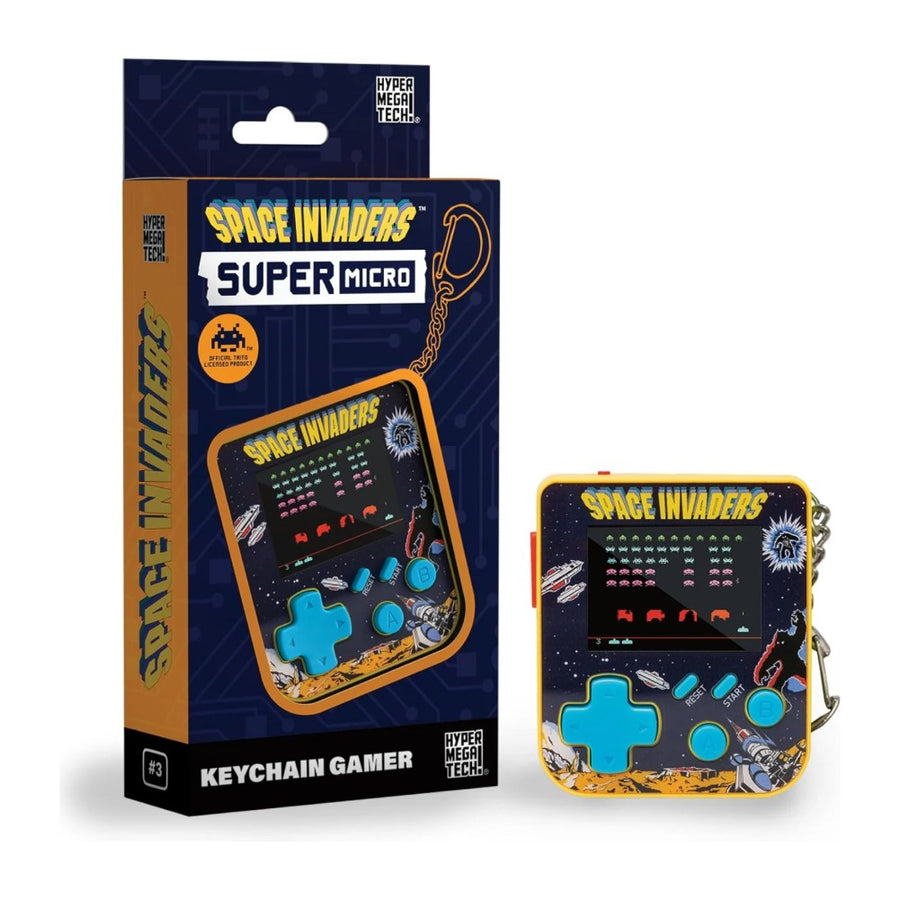 Super Micro, mini console porte-clés à jeux d'arcade intégrés et écran couleur 2 pouces, édition Space Invaders, avec son emballage