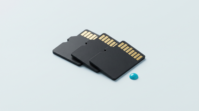 Trois cartes microSD identiques disposées en éventail
