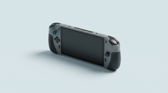 Console portable haut de gamme à grandes poignées et grilles de ventilation, vue de trois quarts