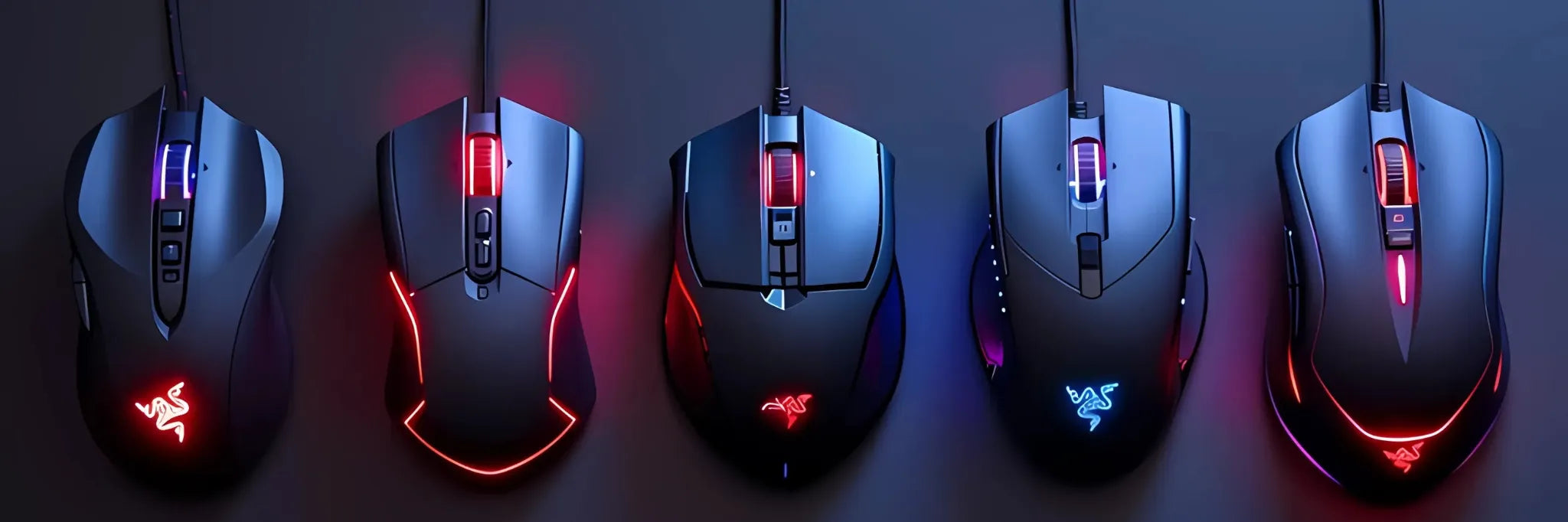 Groupe de souris gamer filaires avec éclairage LED, alliant performance et ergonomie pour des sessions de jeu intenses.