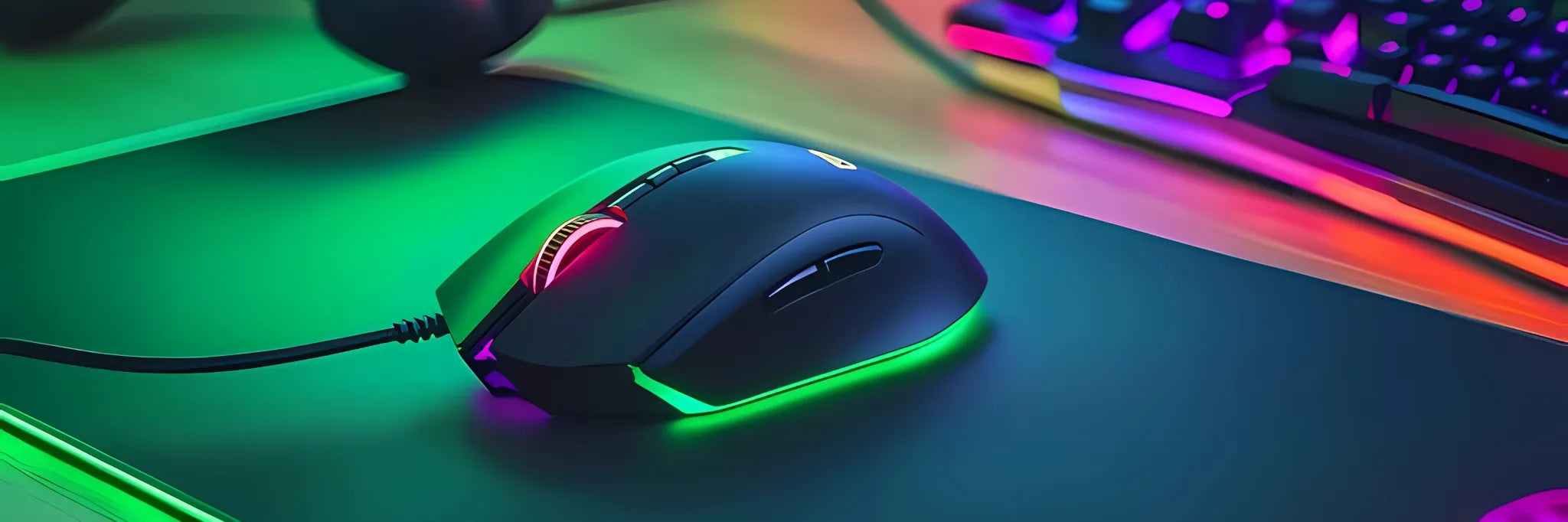 Souris gamer sans fil avec éclairage RGB sur un tapis de souris, pour un confort et réactivité en gaming.