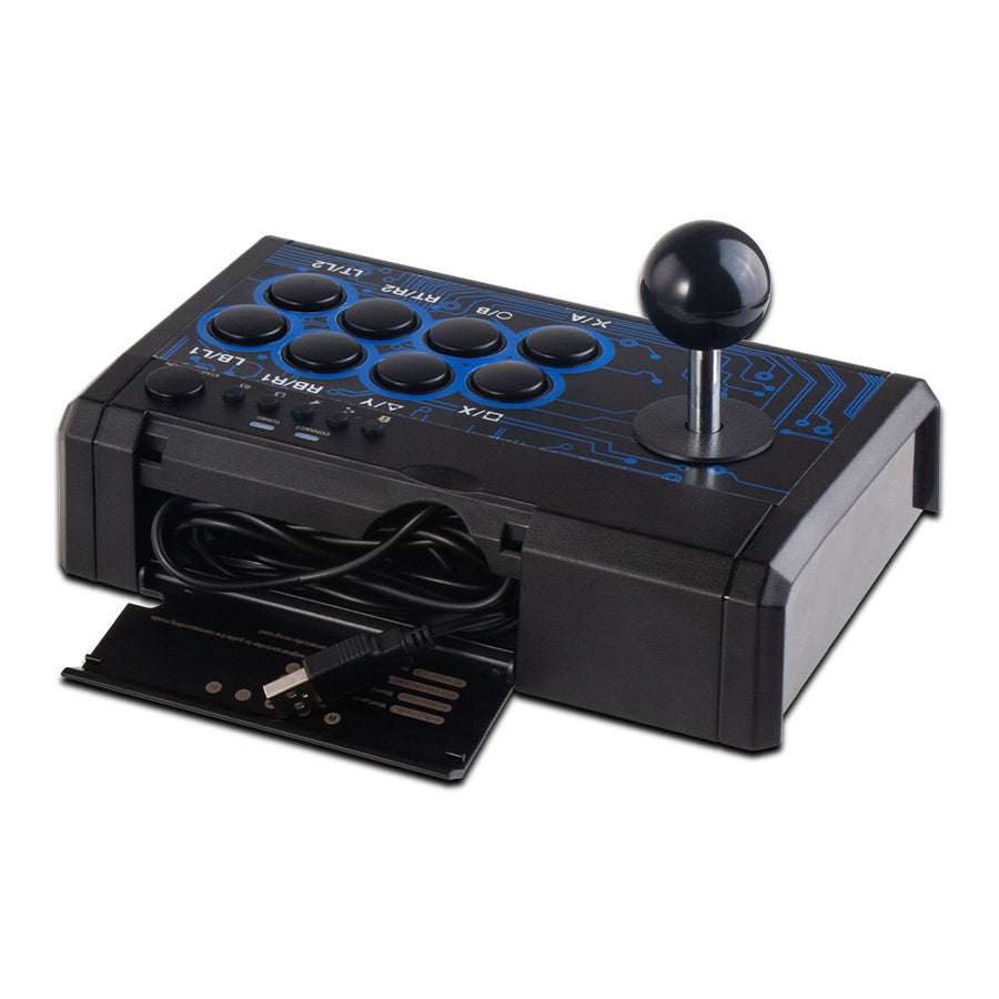 Stick arcade filaire 7-en-1 noir, manche et boutons de façade, pour Switch, PS4, PS3, PC et Android