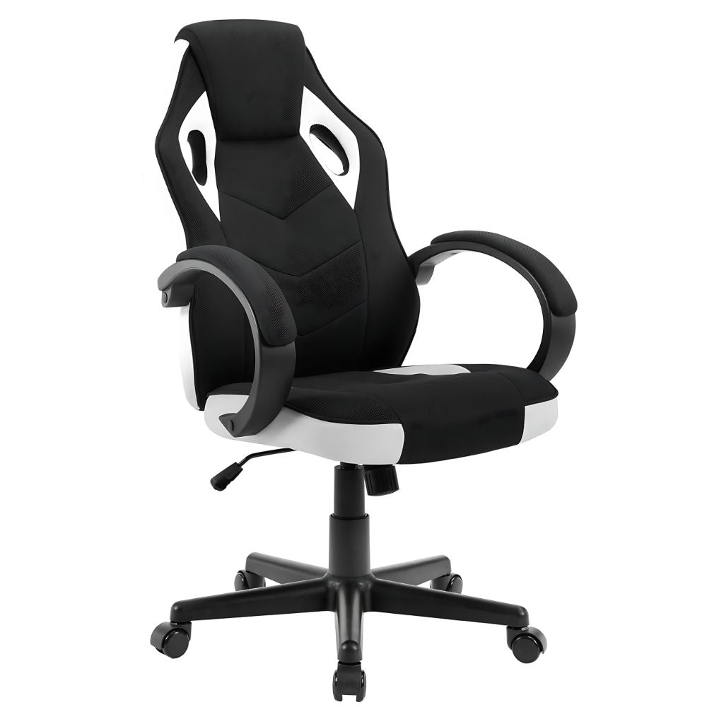 Vue de face de la chaise gamer WOLTU blanc, parfaite pour de longues sessions de jeu