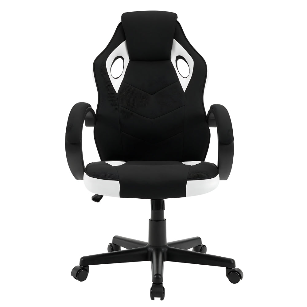 Vue de face de la chaise gamer WOLTU blanc, parfaite pour de longues sessions de jeu