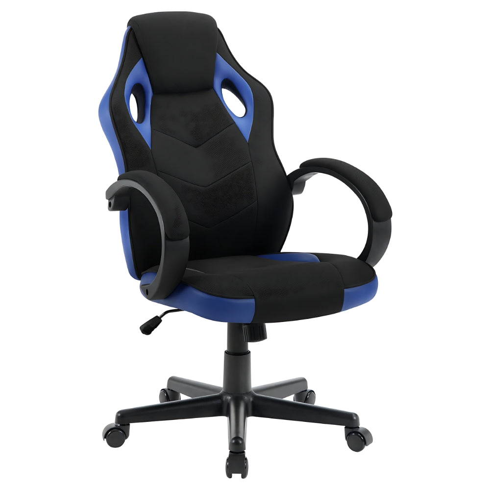 Vue de face de la chaise gamer WOLTU bleu, parfaite pour de longues sessions de jeu