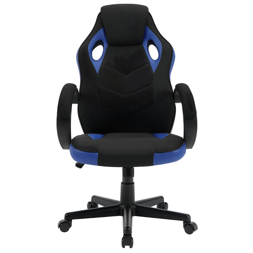 Vue de face de la chaise gamer WOLTU bleu, parfaite pour de longues sessions de jeu