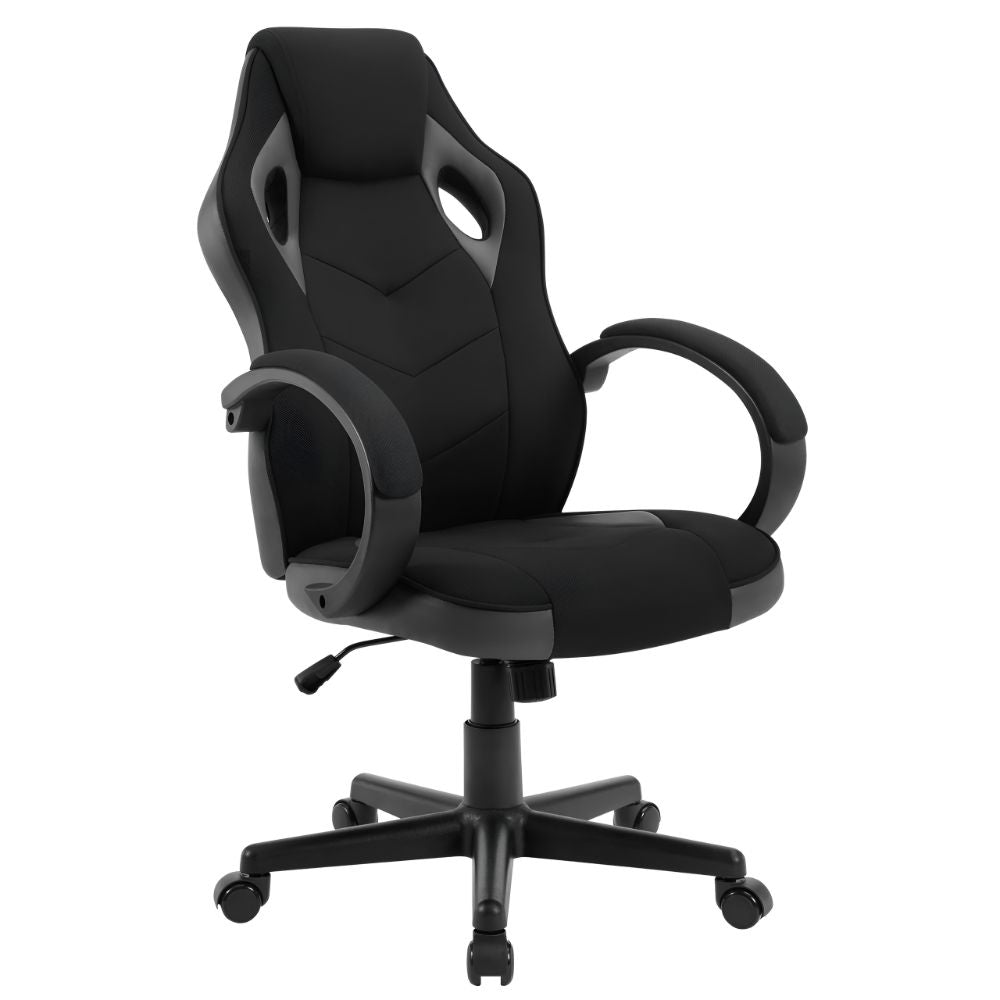 Vue de face de la chaise gamer WOLTU gris, parfaite pour de longues sessions de jeu