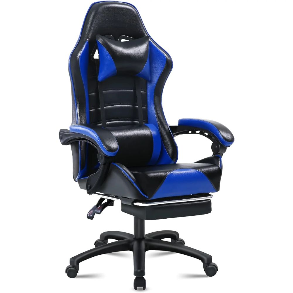 Chaise gamer bleu en PU Cuir 