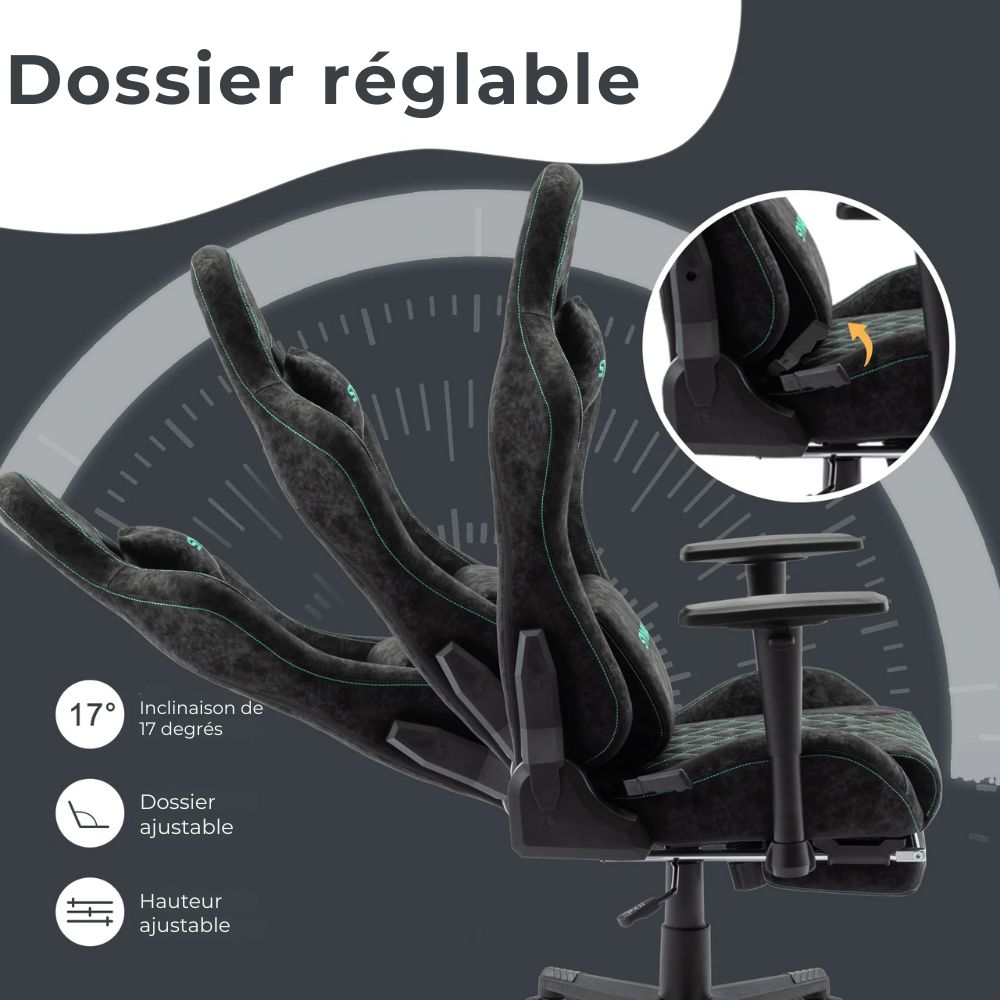 Chaise gamer inclinable de 90° à 150° pour un soutien optimal