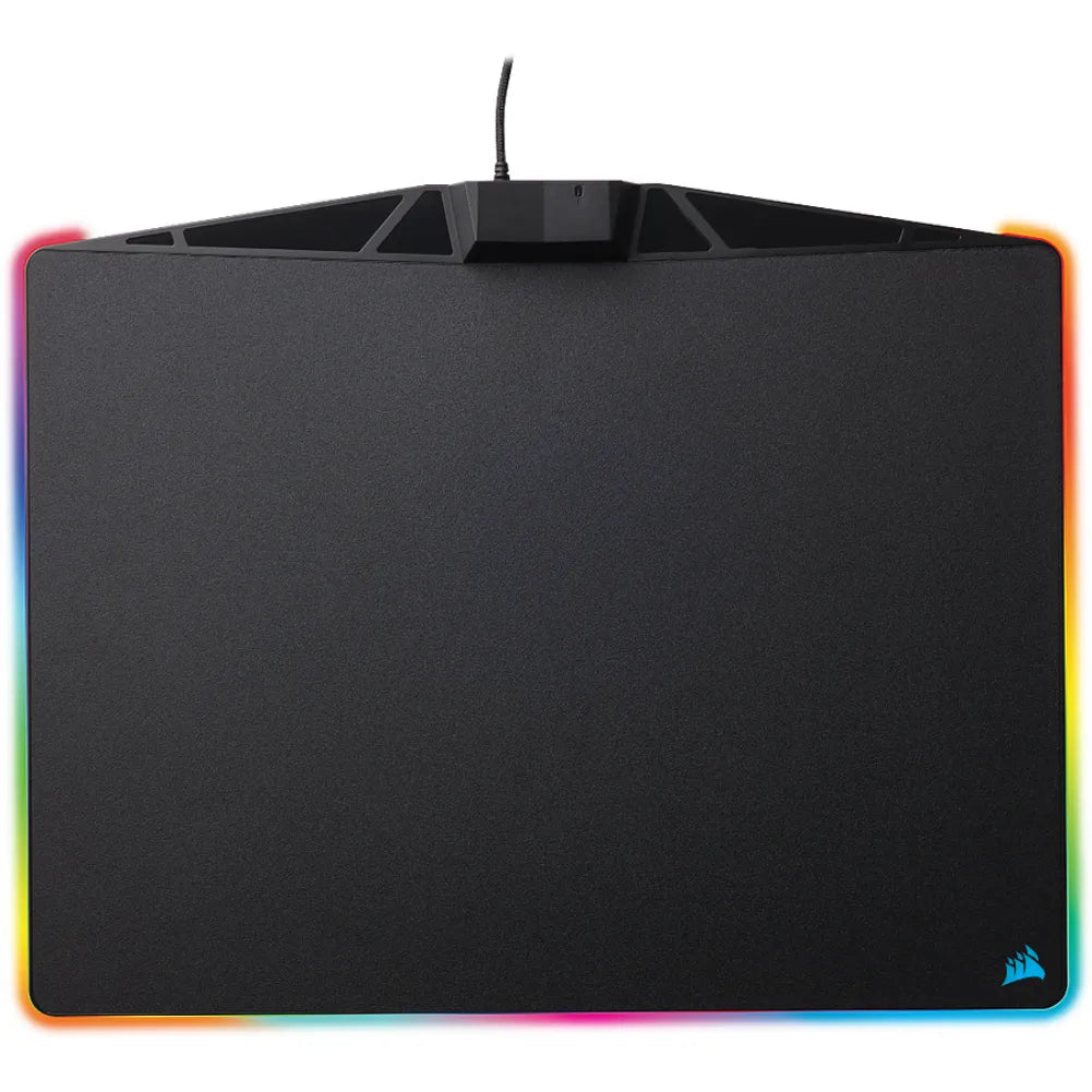 Corsair MM800 Polaris gaming mouse pad with RGB lighting and rubber anti-slip base.