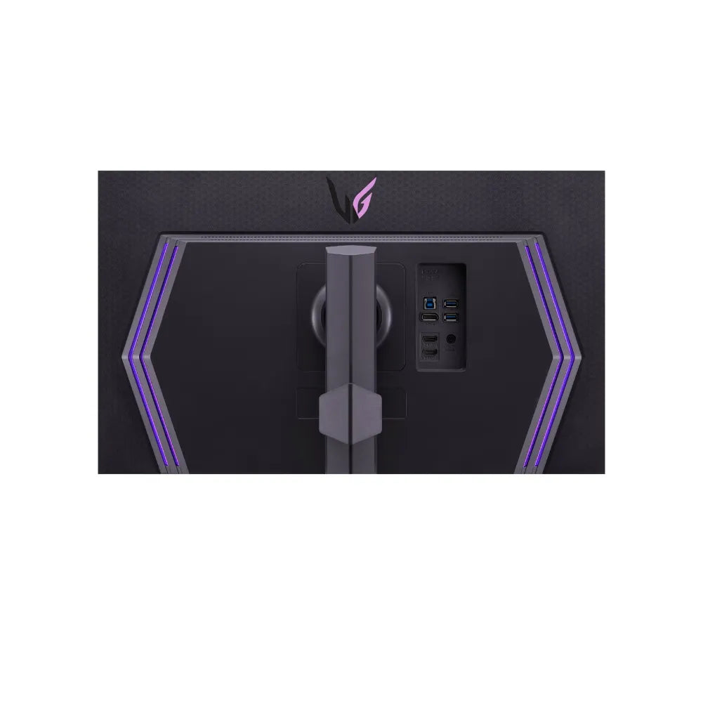 Vue arrière du LG UltraGear 27GR95UM-B avec connectiques HDMI et DisplayPort.