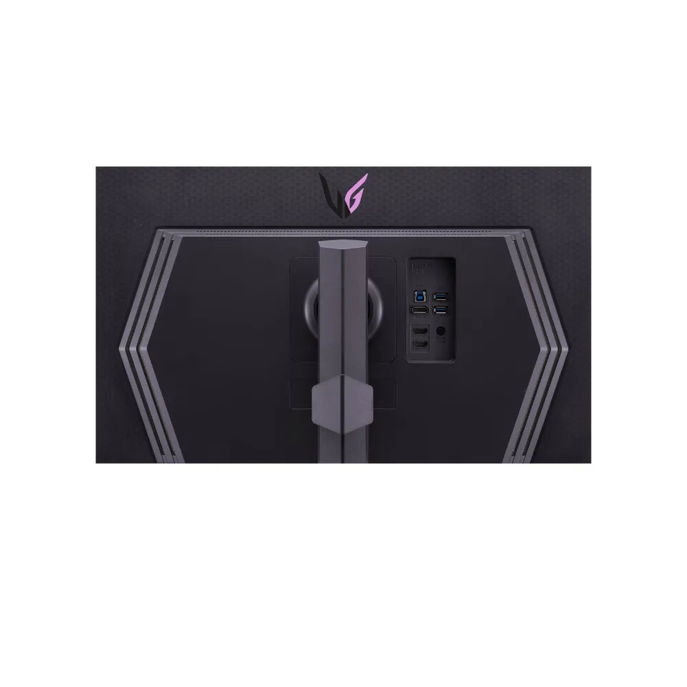 Vue arrière du LG UltraGear 27GR95UM-B avec connectiques HDMI et DisplayPort.