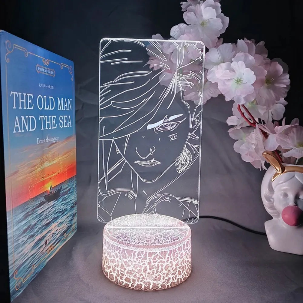 Lampe 3D LED Vi de League of Legends illuminant un espace avec un design élégant et un éclairage coloré.
