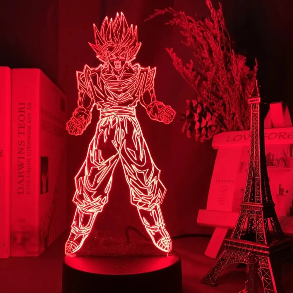 Lampe LED 3D Sangoku Super Saiyan 2 vue de face rouge