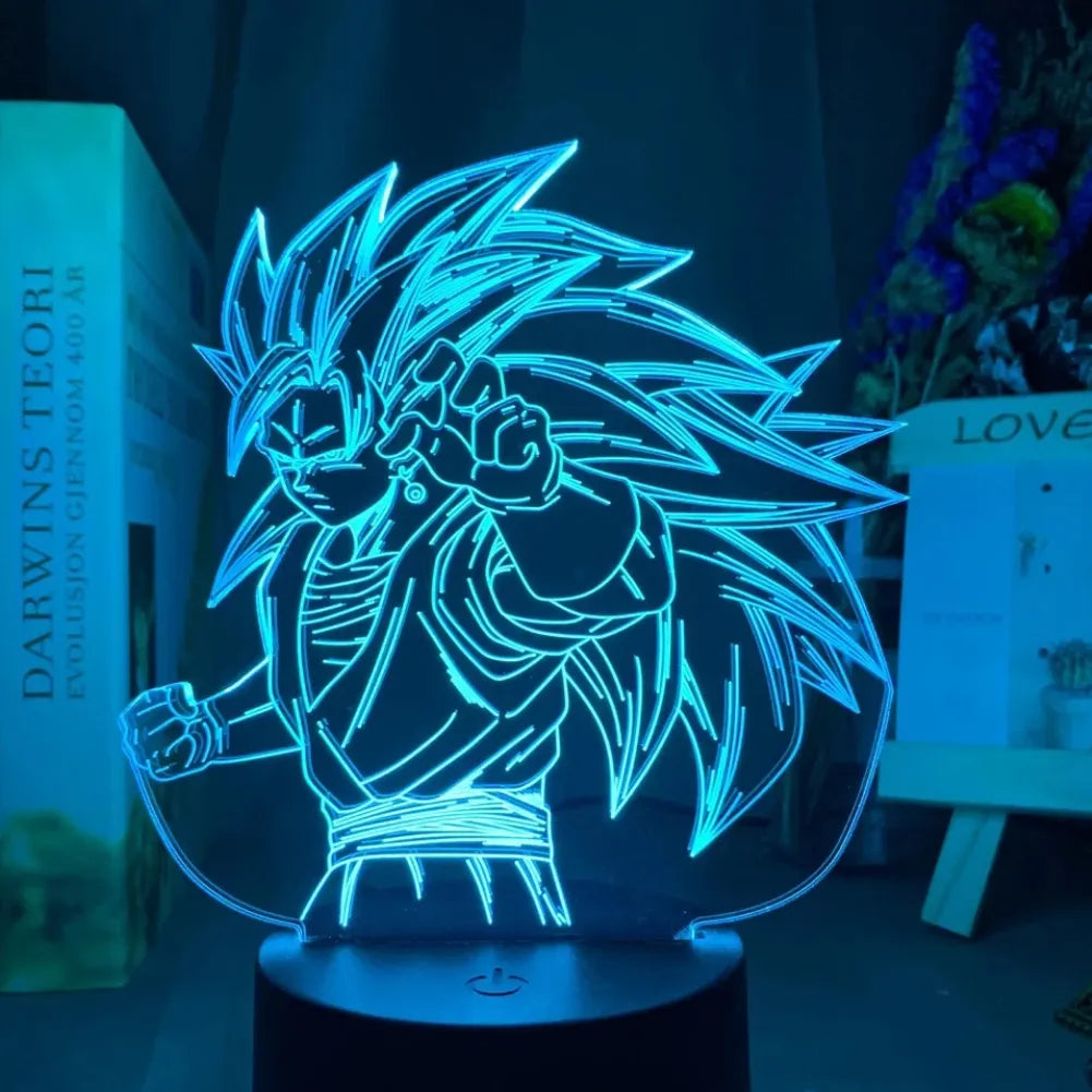 Lampe LED 3D Sangoku Super Saiyan 3 vue de face bleu