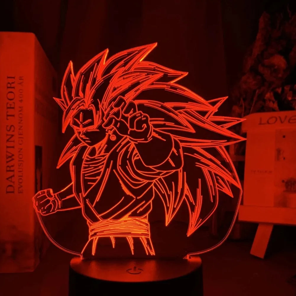 Lampe LED 3D Sangoku Super Saiyan 3 vue de face rouge