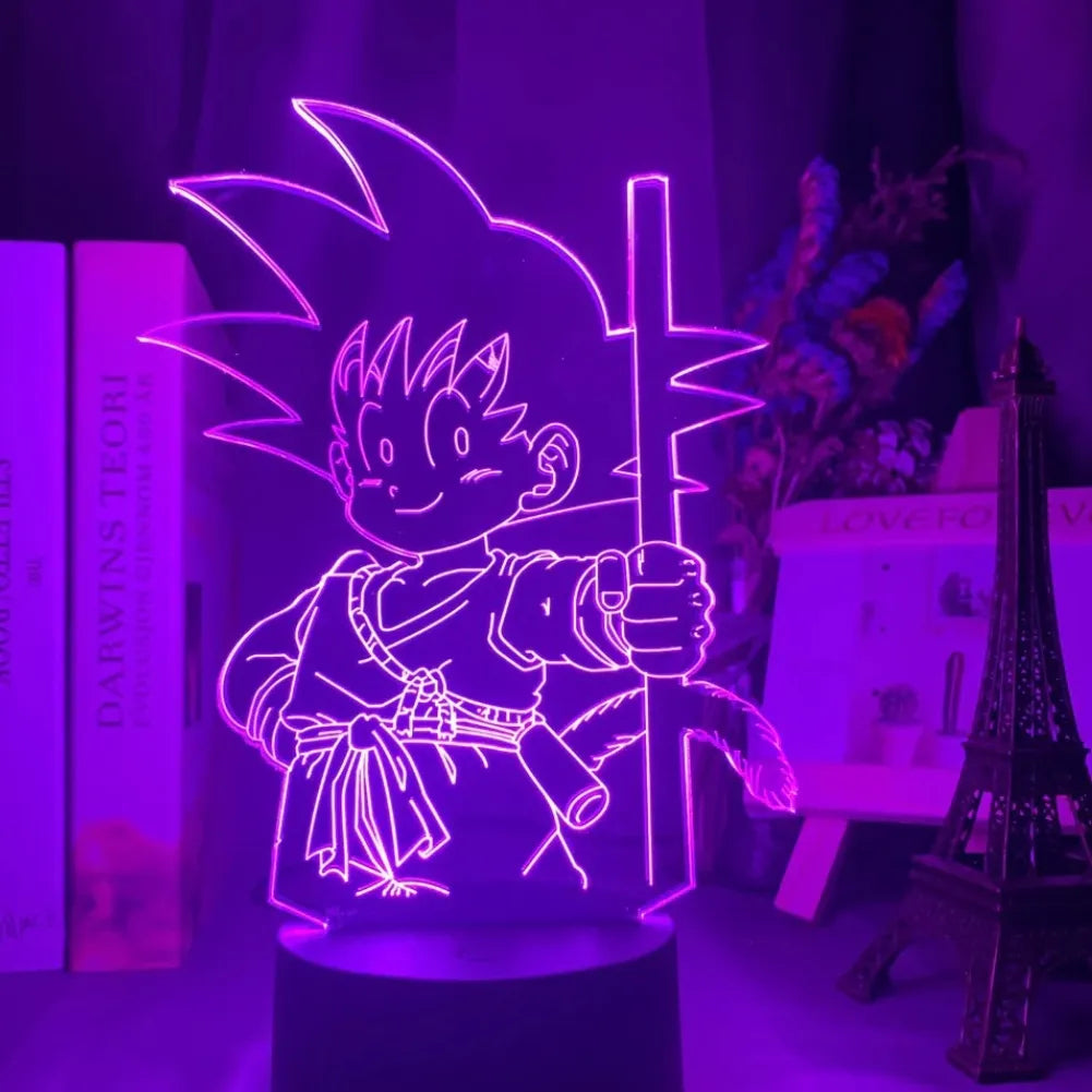 Lampe LED 3D Petit Goku vue de face Violet