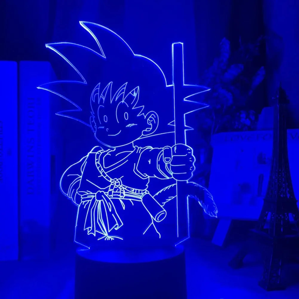 Lampe LED 3D Petit Goku vue de face Bleu nuit