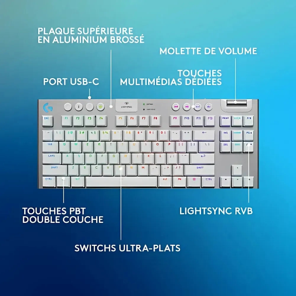 Gros plan sur les touches mécaniques GL Tactile du G915 X.