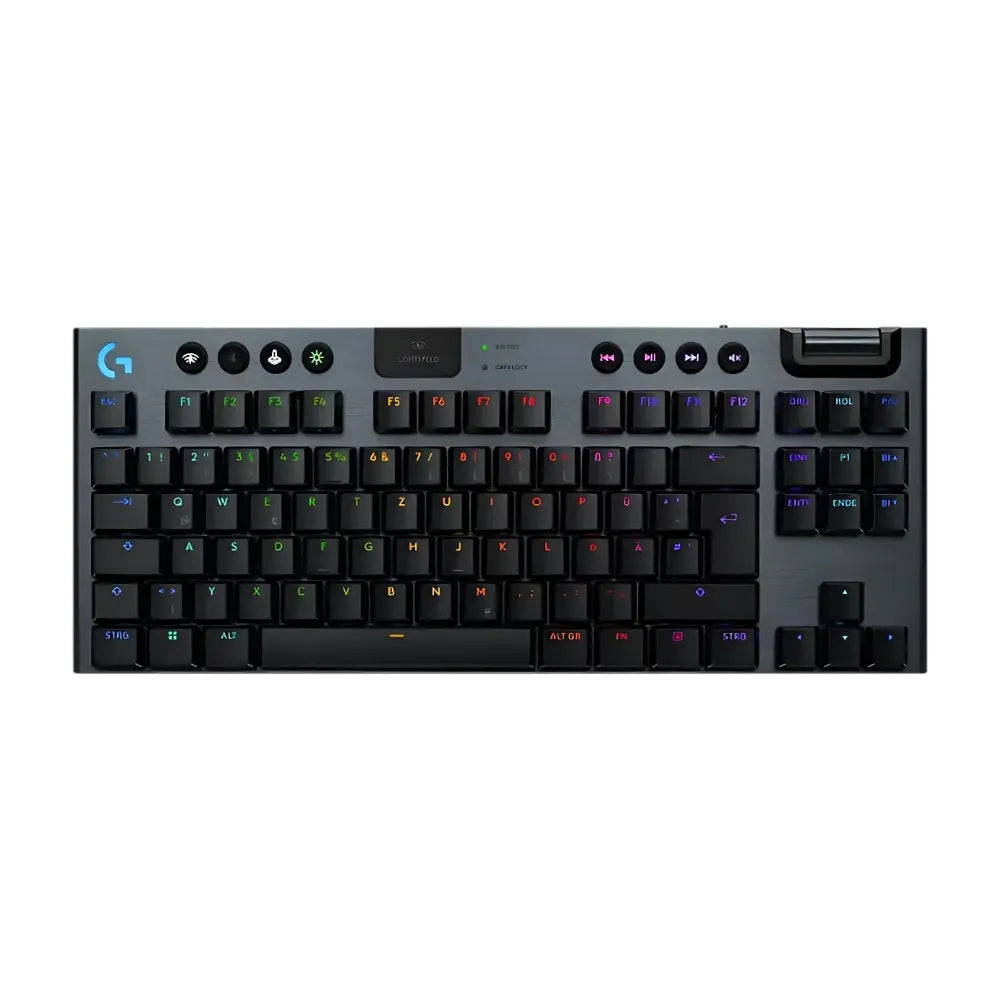 Vue complète du Logitech G915 X avec rétroéclairage RGB activé.
