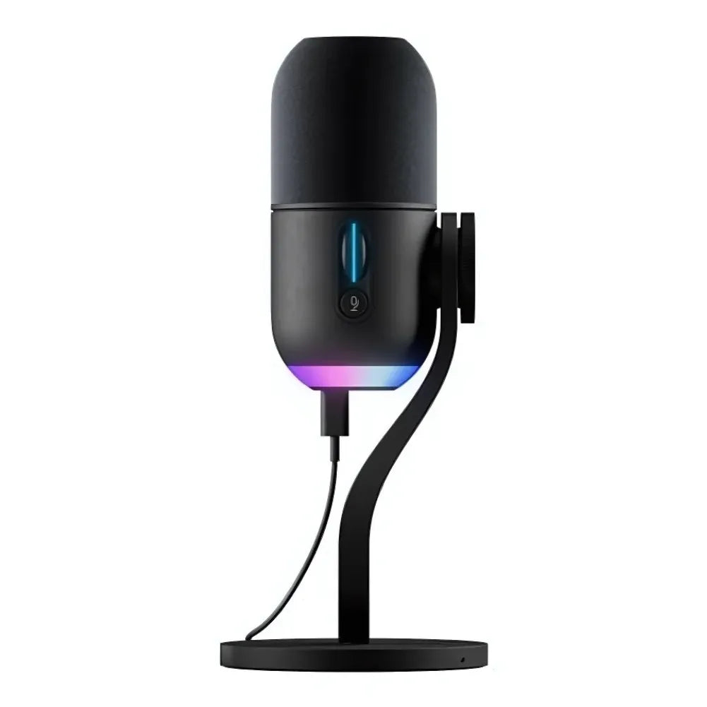 Vue avant du microphone Logitech G Yeti GX avec RGB activé.