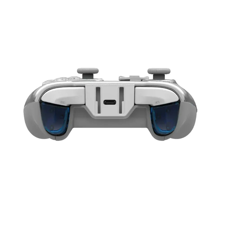Manette Flydigi Apex 4 vue de dessus avec joysticks et port USB-C, design moderne et ergonomique.