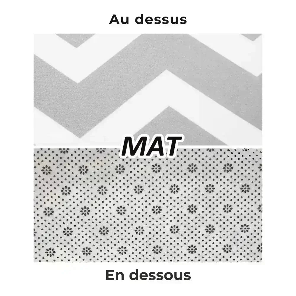 Zoom sur les motifs colorés du tapis gamer