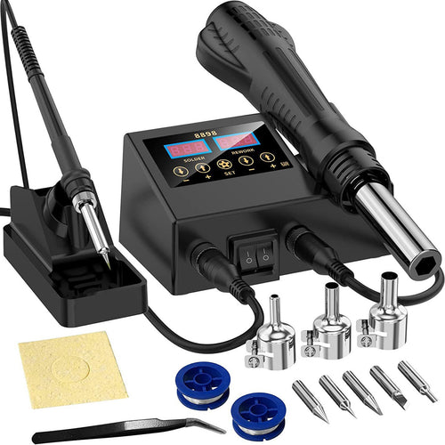 2-in-1 soldering station with iron and hot air — SMD, BGA and PCB rework
