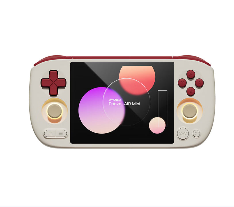 Console AYANEO Pocket AIR Mini coloris Blanc, corps crème à liseré et boutons rouges, écran allumé
