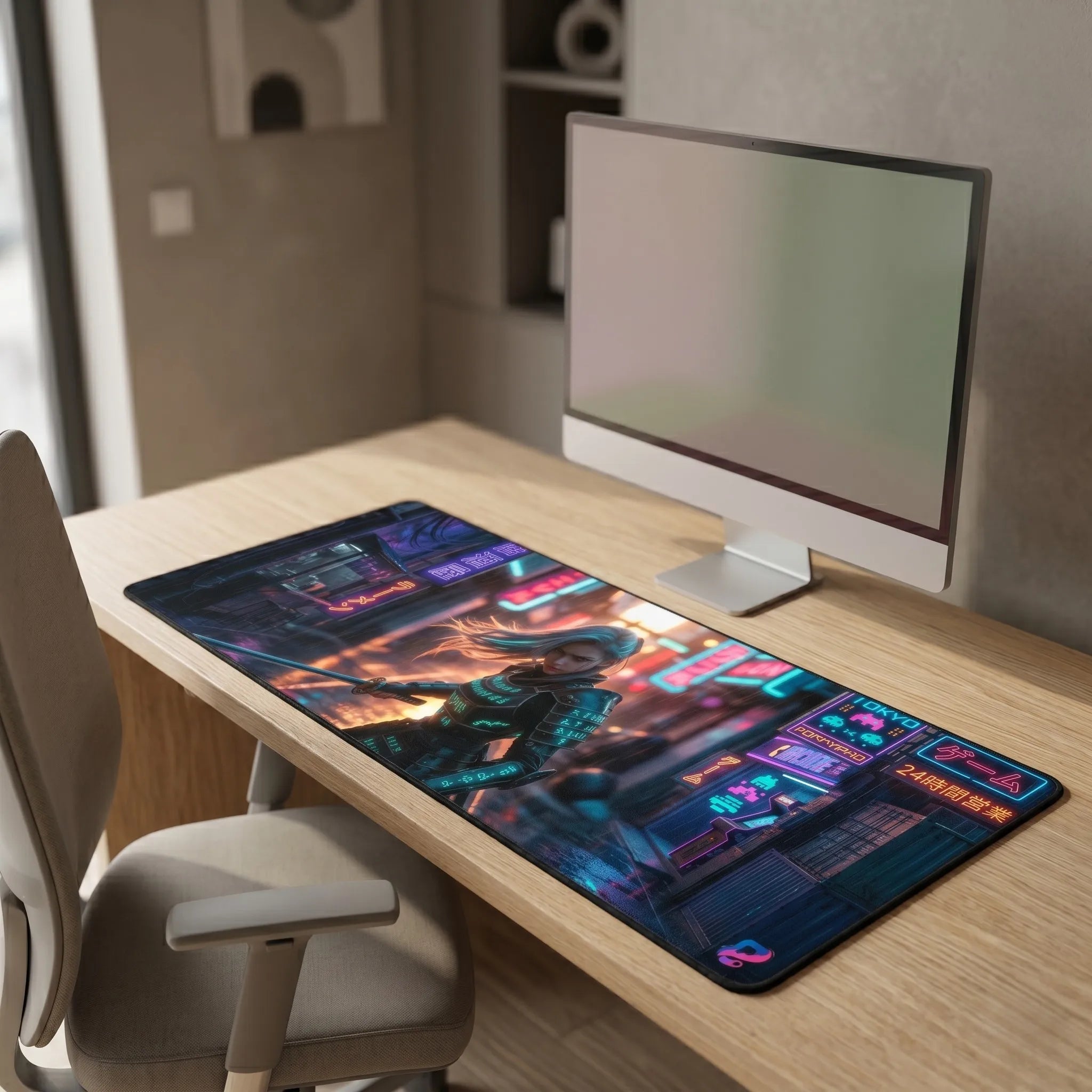 Tapis de souris XXL Cyberpunk Samurai | PopMyPad | 900x400mm | 3 mm |  Vitesse et Précision.