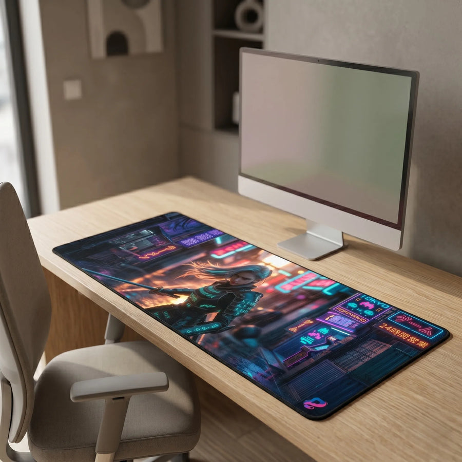 Tapis de souris XXL Cyberpunk Samurai PopMyPad, 900 x 400 mm, visuel principal
