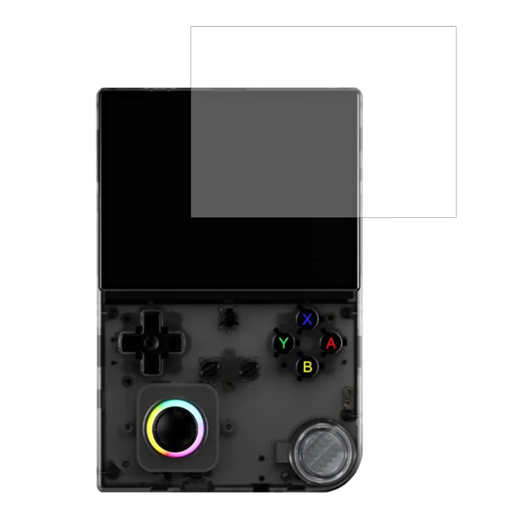 Protection écran Anbernic RG40XXV sur une console de jeu, verre trempé pour protéger l'écran.