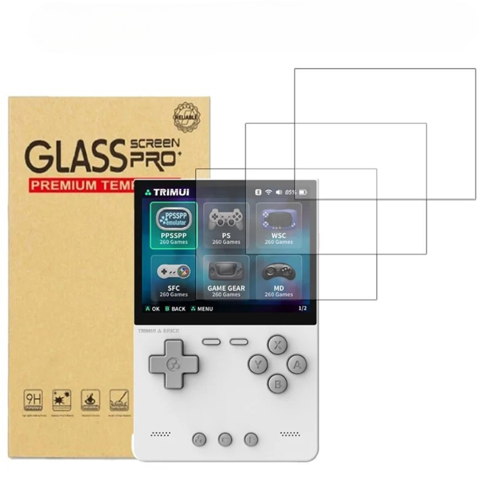 Protection écran Trimui Brick avec verre trempé pour gameplay optimal et protection contre chocs.