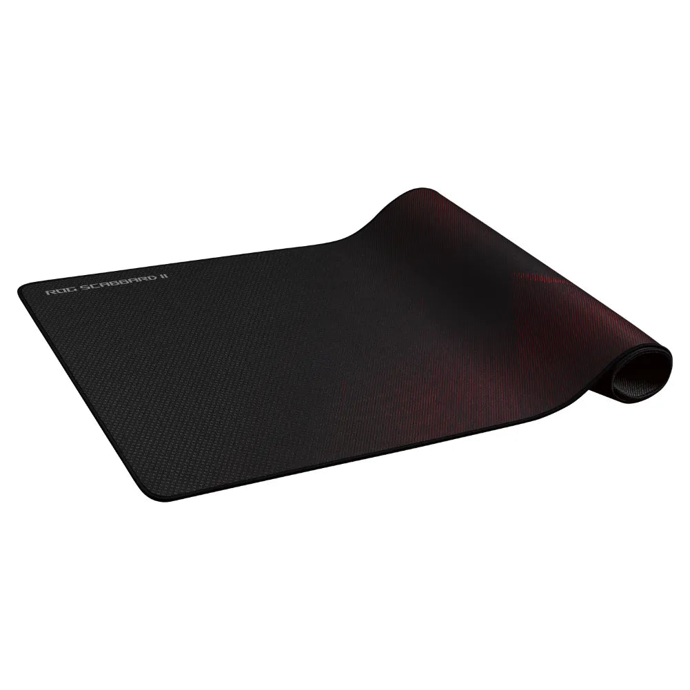 ROG Scabbard II XXL gaming mouse pad with military-grade hydrophobic coating and non-slip base.