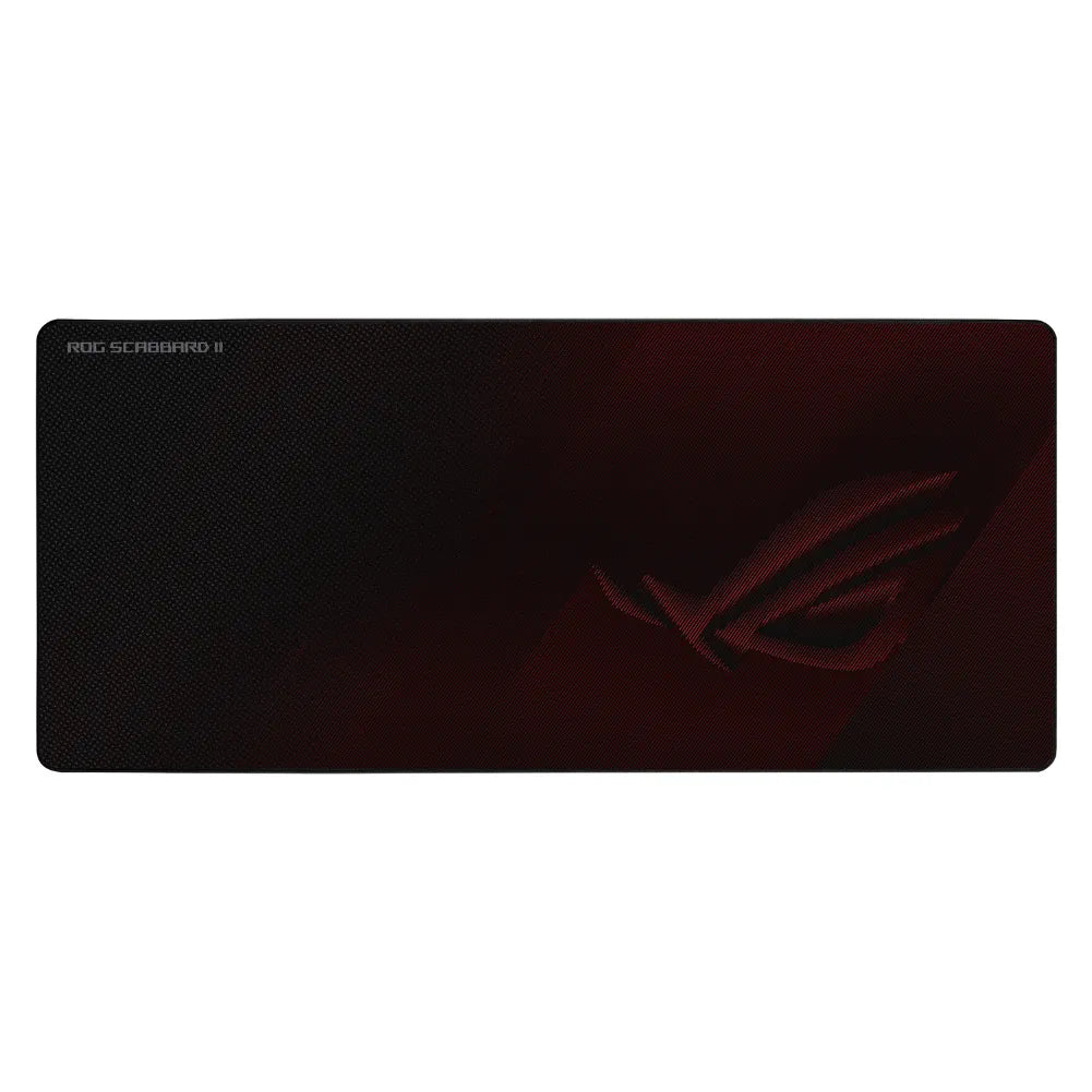 ROG Scabbard II XXL gaming mouse pad with hydrophobic, anti-dust surface for optimal performance.