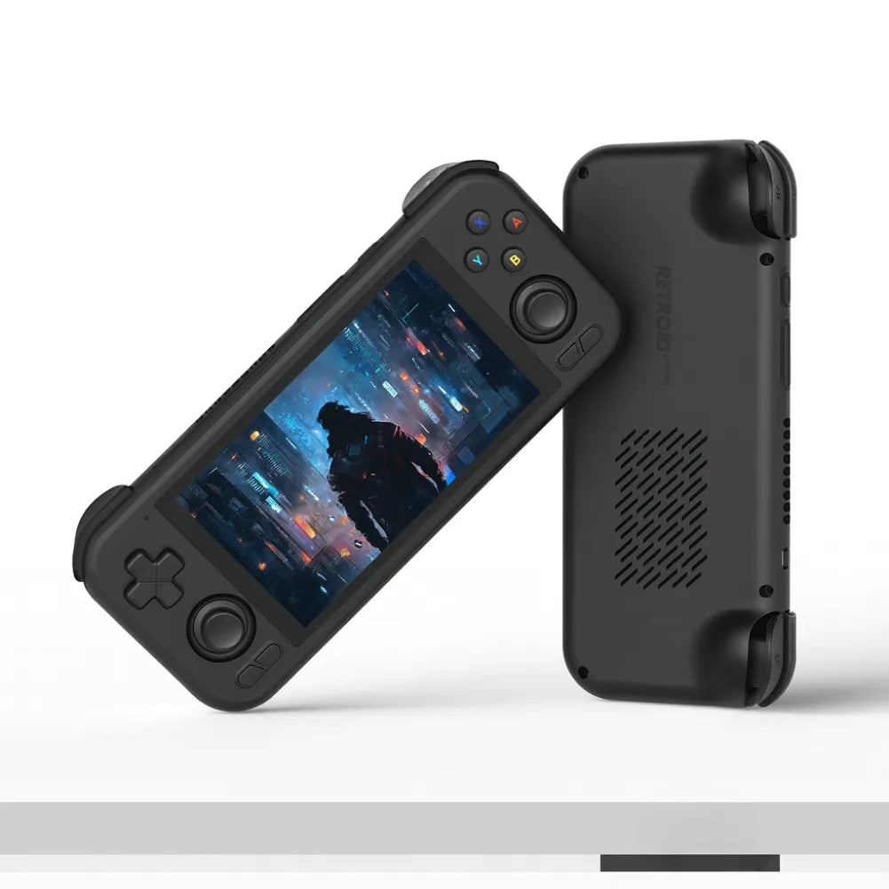 Console Retroid Pocket 4 Pro avec écran de 4,7" et manettes analogiques pour l'émulation de jeux.