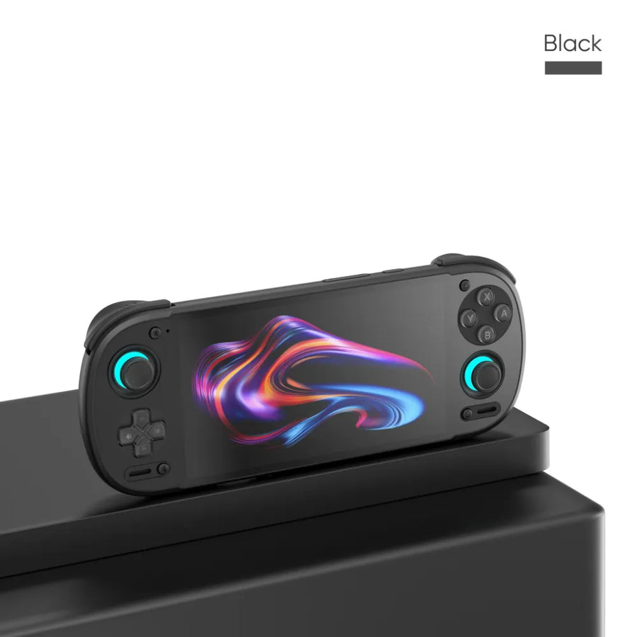Retroid Pocket 6 noire, console portable rétro, vue de dessus avec joysticks