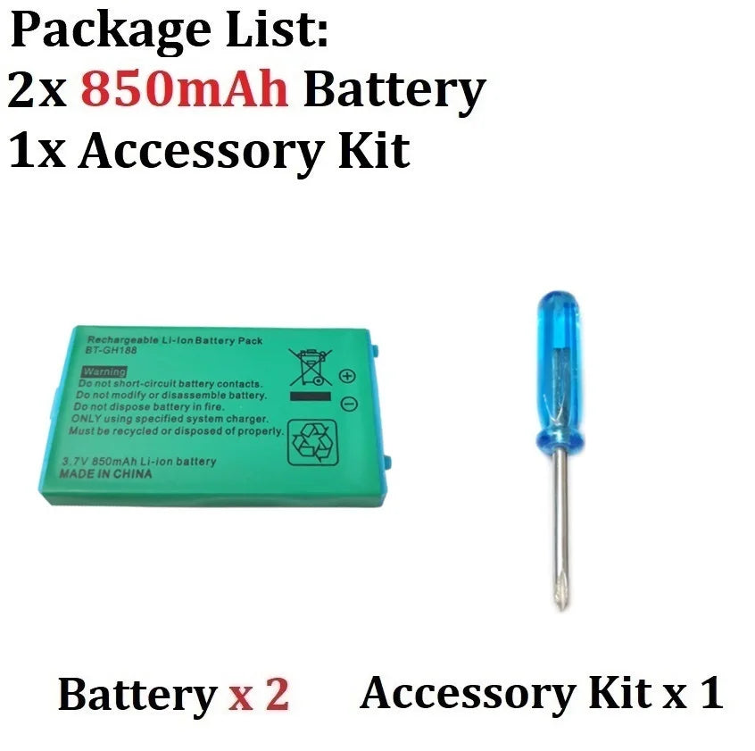 Batterie lithium 3,7 V 850 mAh de remplacement AGS-003 pour Game Boy Advance SP — Lot de 2 (sans boîte)