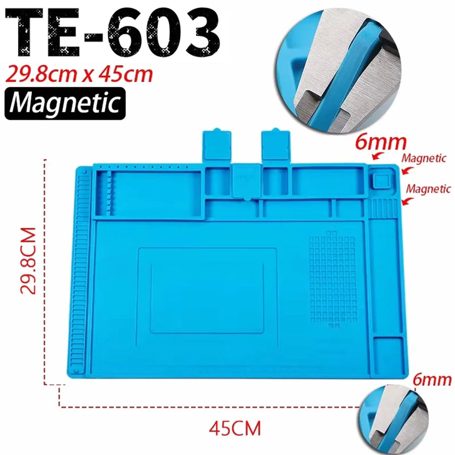 Tapis de soudure en silicone magnétique antistatique pour atelier de réparation — TE-603 — 450 × 300 mm
