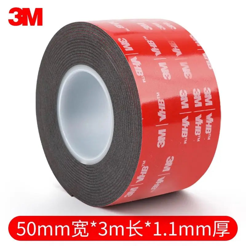 Ruban adhésif double face mousse noire 1,1 mm, rouleau de 3 m pour atelier et modding rétro — 50 mm / 3 m / 1,1 mm