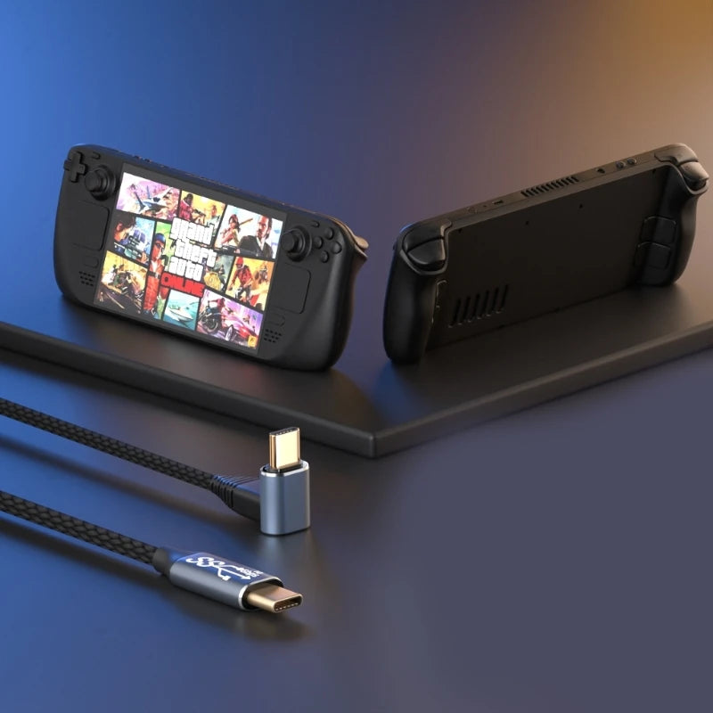 Câble USB-C vers USB-C coudé à 90°, charge 100 W et transfert 10 Gbps pour console portable — visuel 2