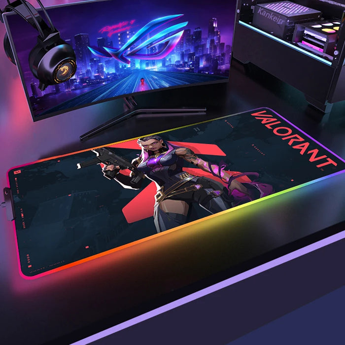 Die Oberfläche: glatt, 3 mm — Reyna im RGB-Modus – rutschfestes XXL Gaming-Mauspad