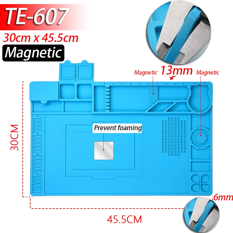 Tapis de réparation en silicone avec compartiments magnétiques pour la soudure et le démontage — TE-607 (magnétique)